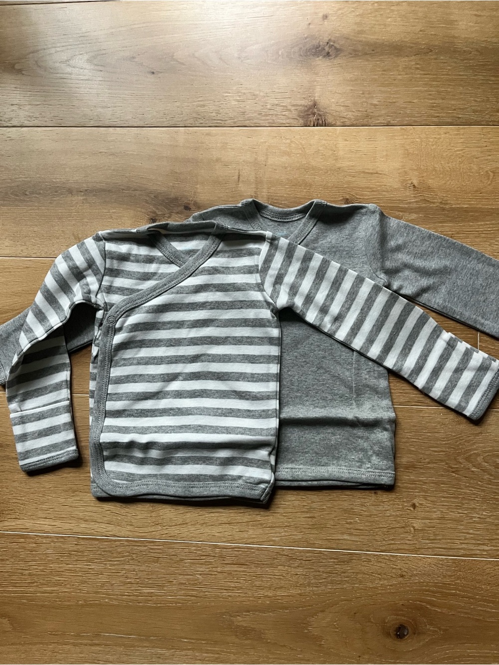 Primary Gray Solid & Gray-White Striped Long-Sleeve Tops